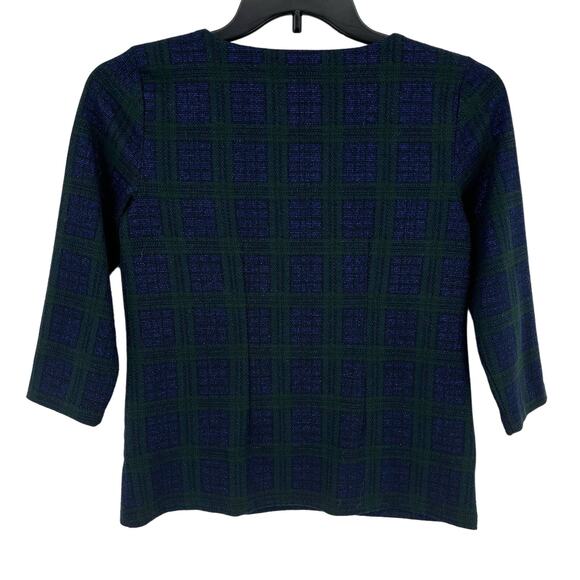 Talbots Blue Green Plaid Metallic Shirt Zip Pockets Size Small Petite SP - Picture 3 of 5